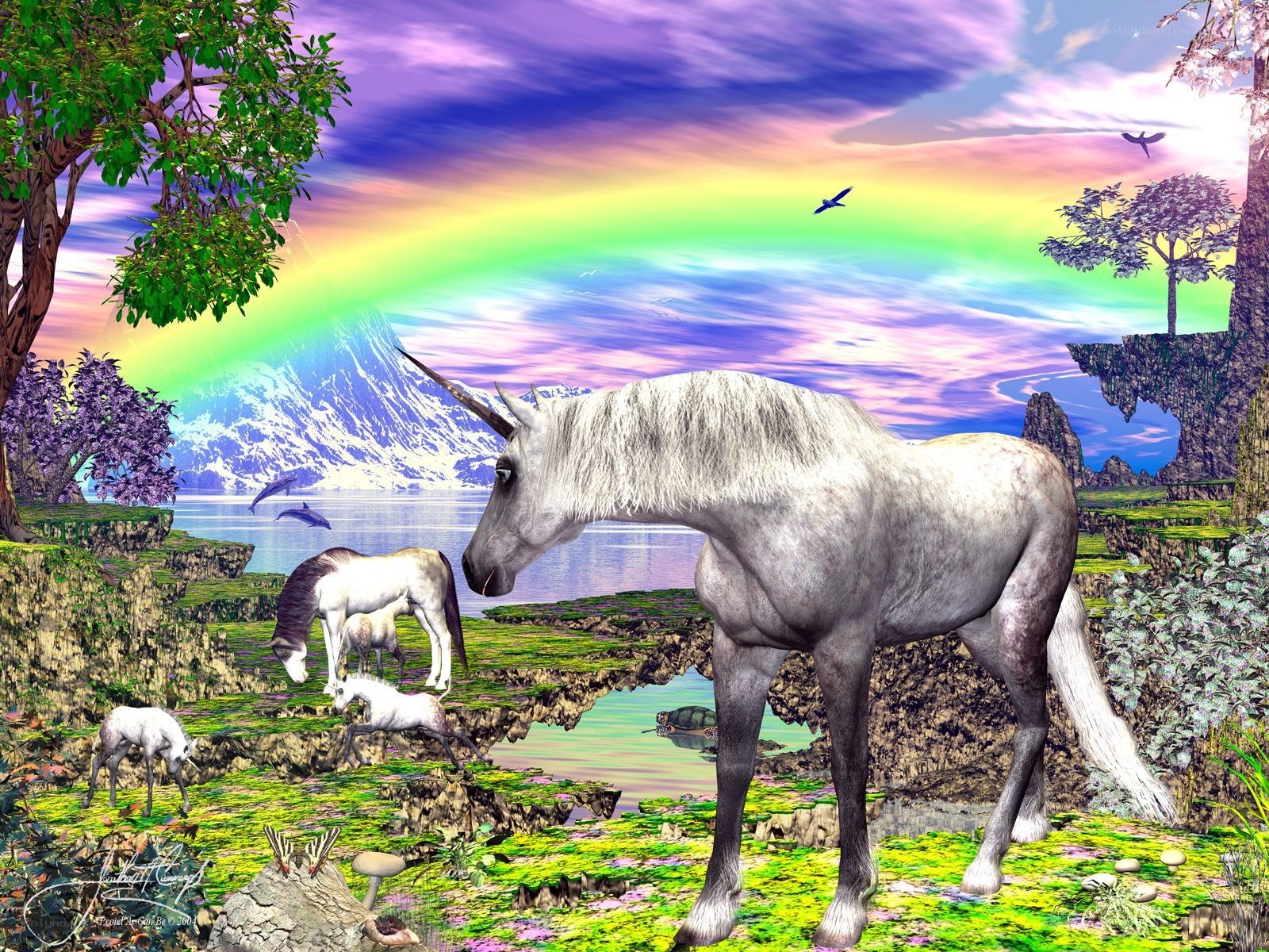 Unicorn in a rainbow landscape