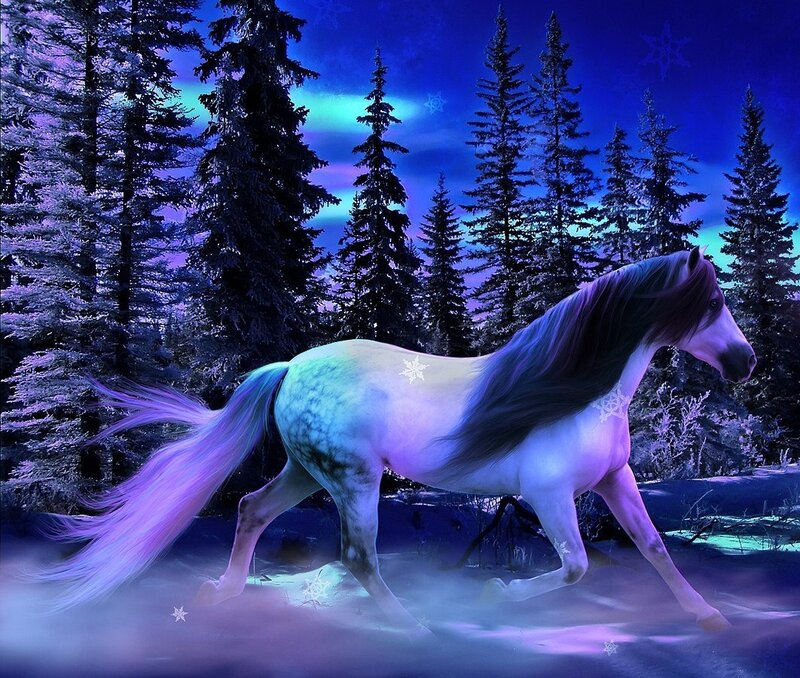 Unicorn in a snowy forest