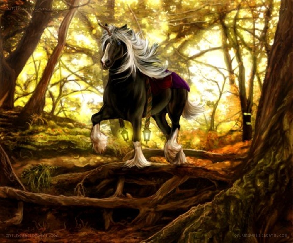 unicorn in autumn forest