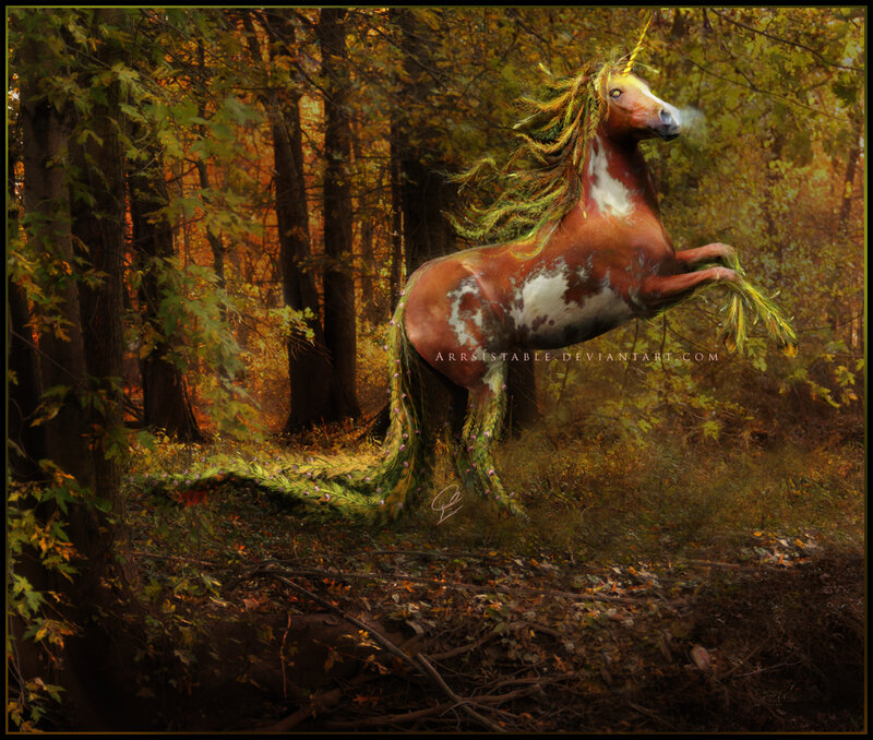 unicorn in autumn forest