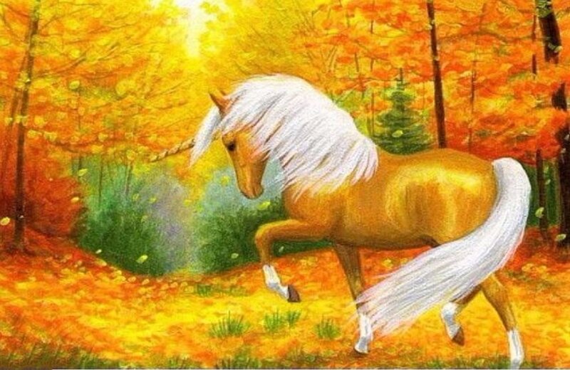 Unicorn in Autumn Forest — Yellow