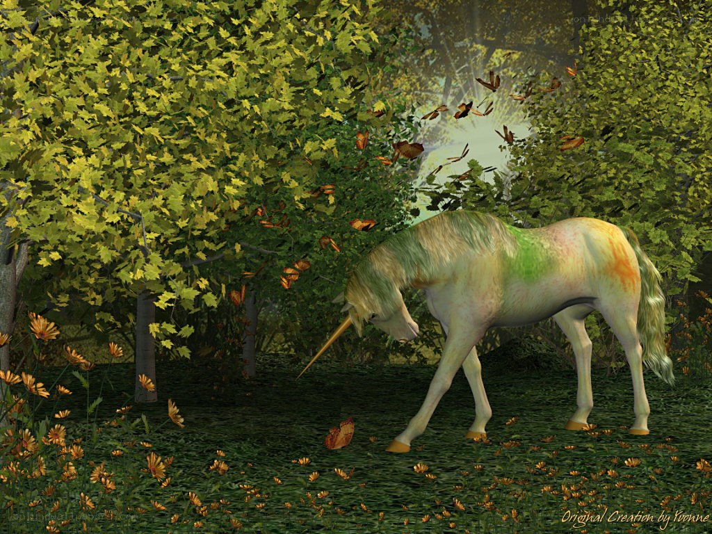 Unicorn in autumn forest