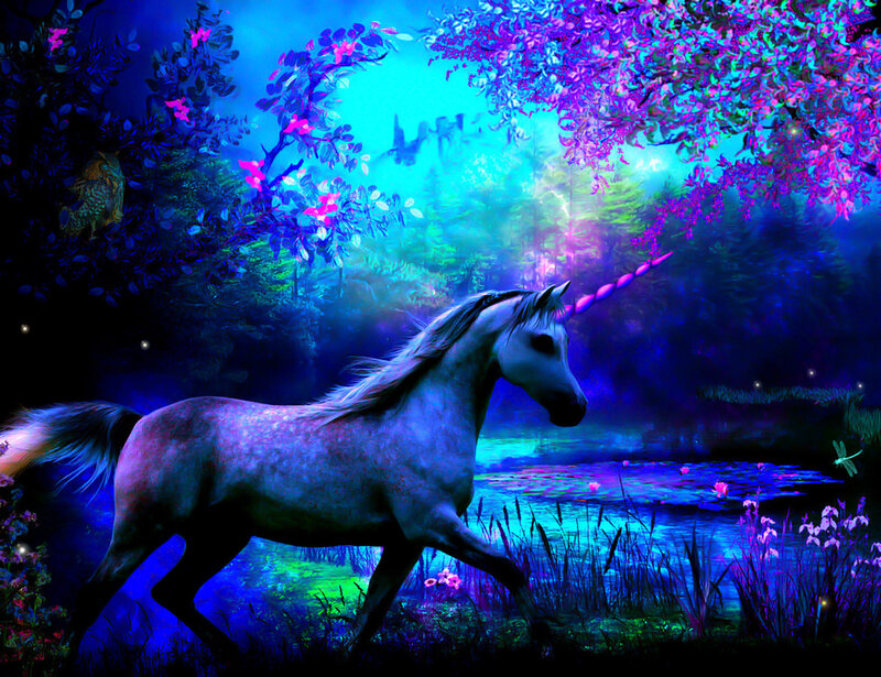 Unicorn in Forest — Blue, Magical