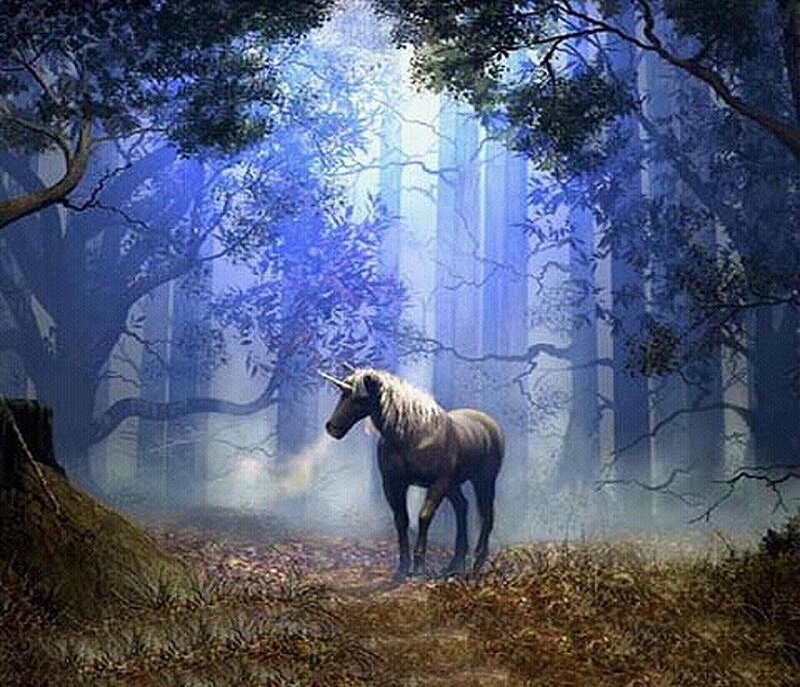 Unicorn in Forest — Blue, Serene