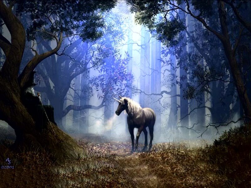 Unicorn in Forest — Blue