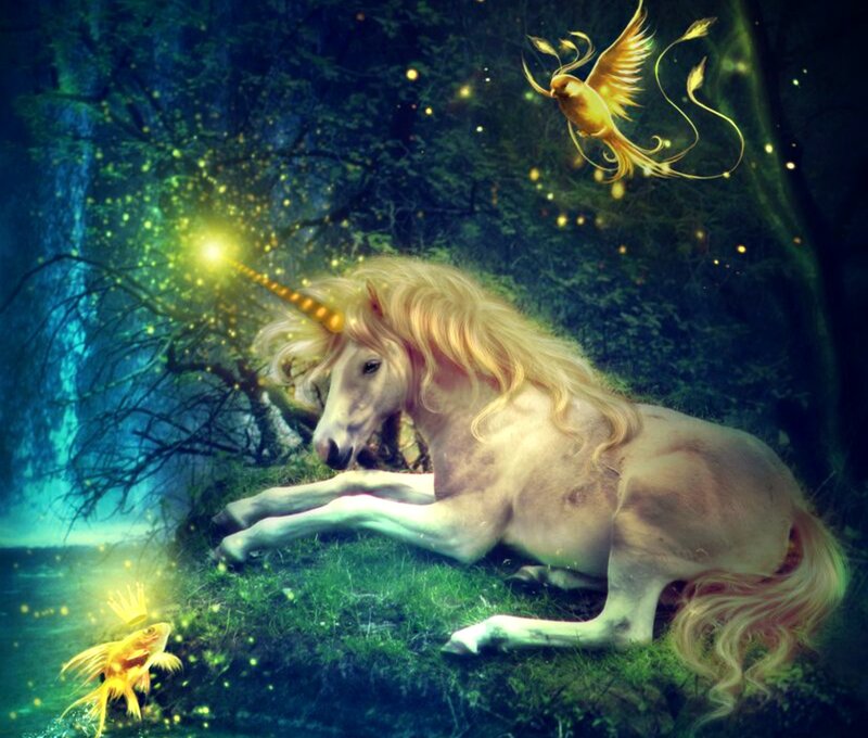 Unicorn in Forest — Green, Magical