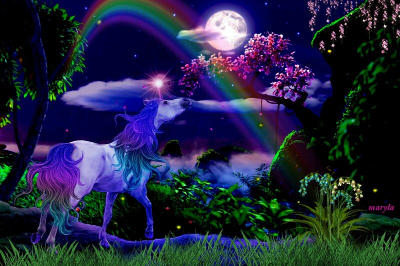 Unicorn in Forest — Purple, Magical