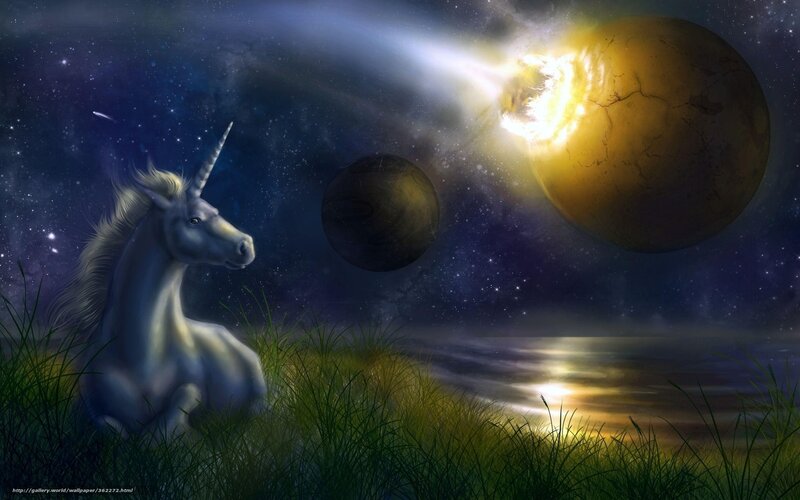 Unicorn in Grass — Blue, Dramatic
