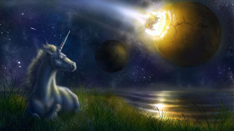 Unicorn in Grass — Blue