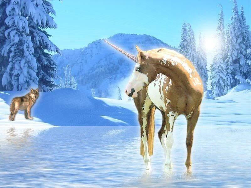 Unicorn in Snowy Landscape — Blue