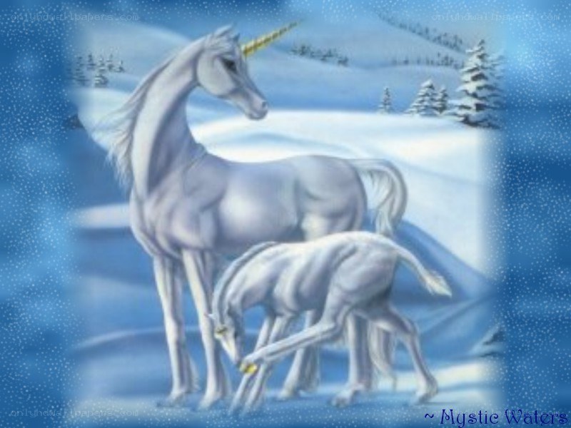 Unicorn in winter landscape