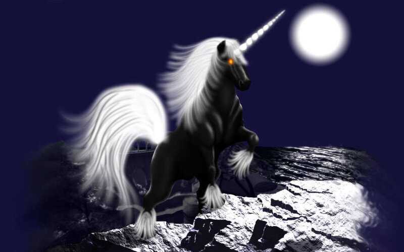 Unicorn on a rocky cliff