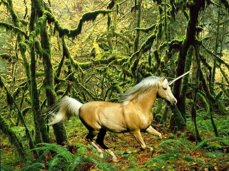 Unicorn Running in Forest — Green