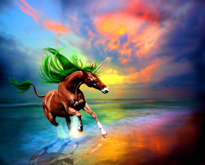 Unicorn Running on Beach