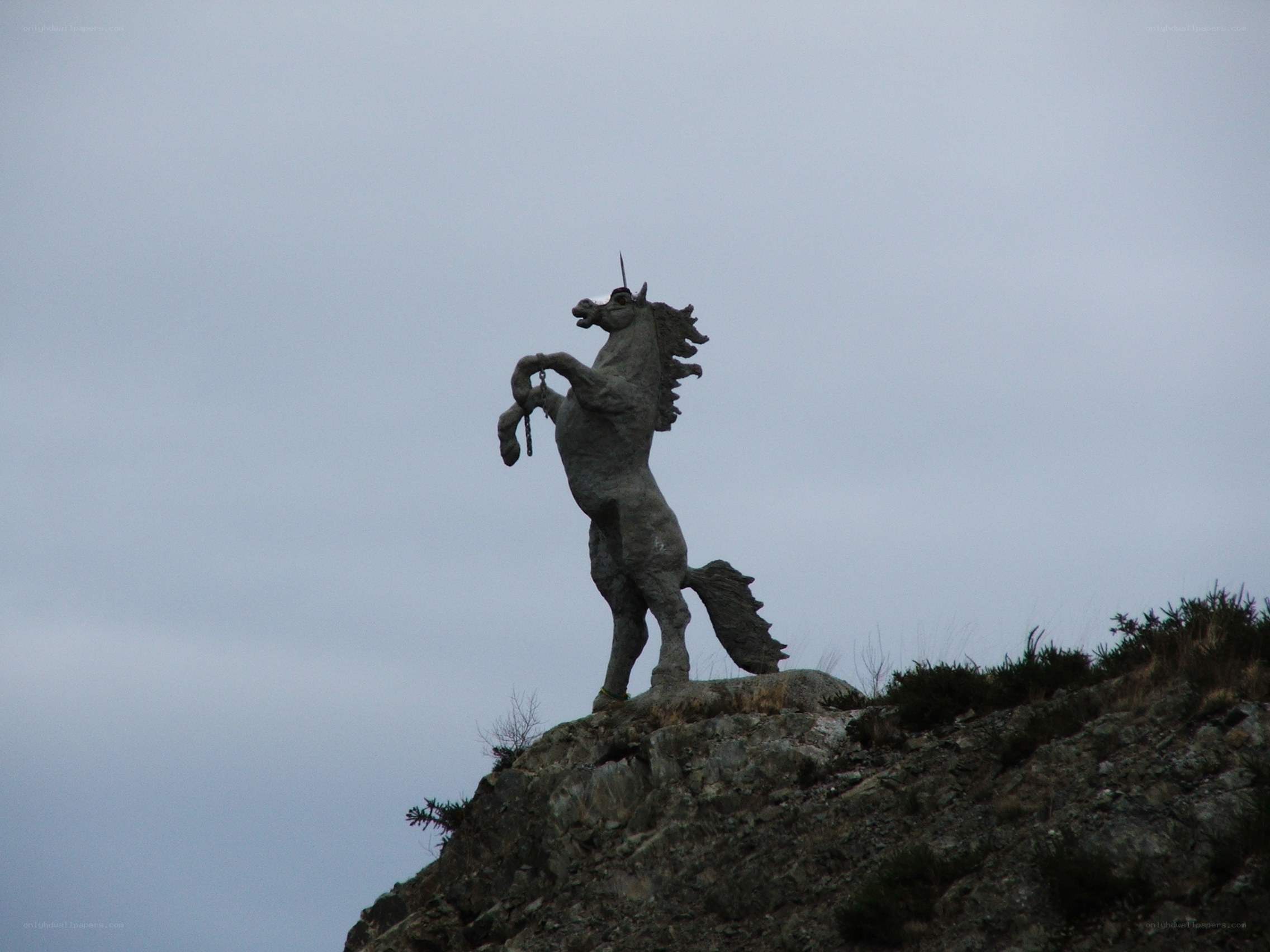 Unicorn statue on a cliff