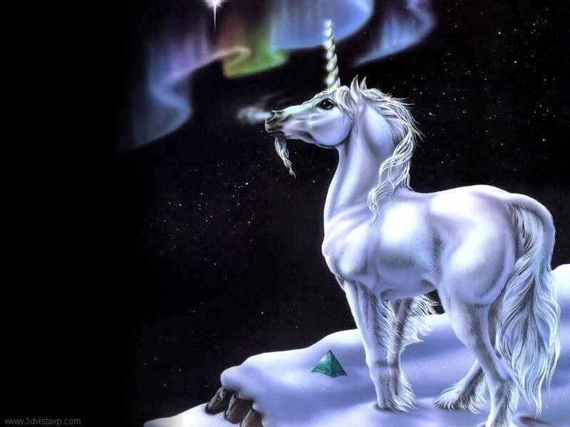 Unicorn under aurora