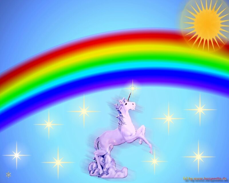 Unicorn under rainbow sky