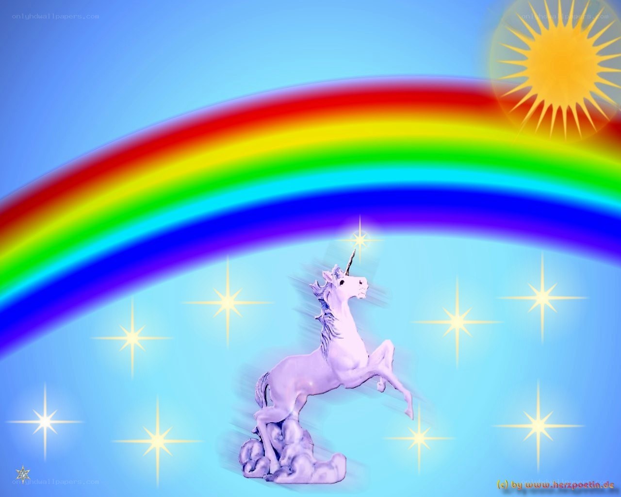 Unicorn under rainbow sky
