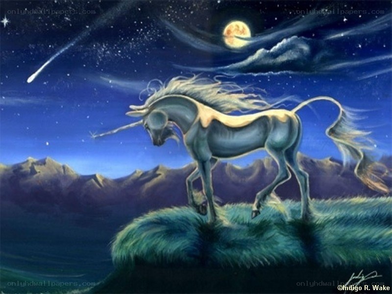 Unicorn under the moonlight