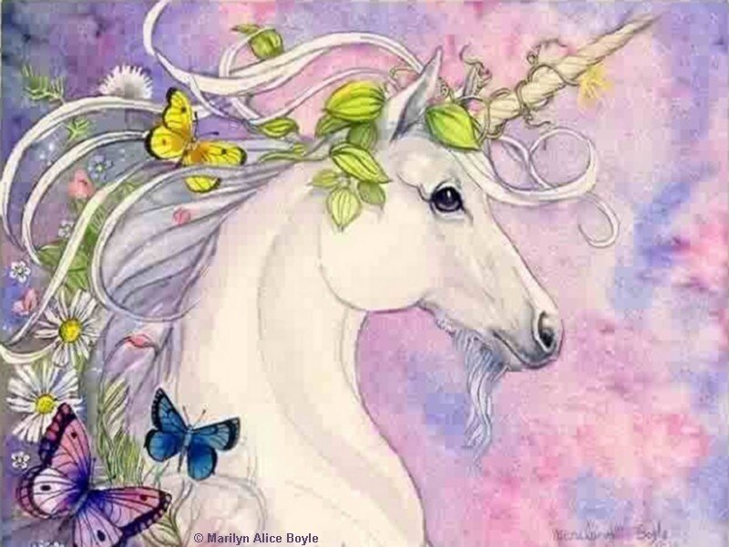 Unicorn with butterflies and flowers