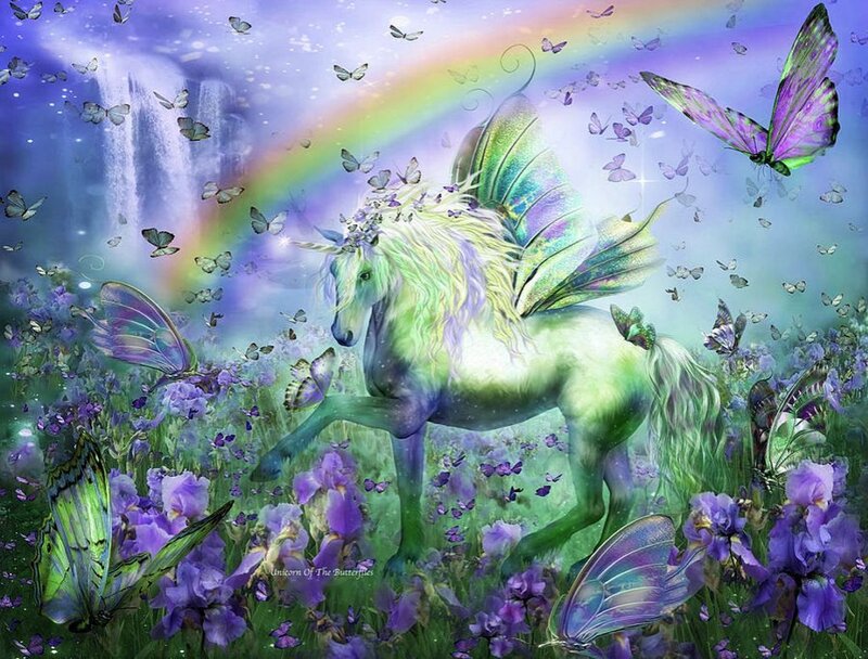 Unicorn with Butterfly Wings — Purple, Fantasy, Digital Art