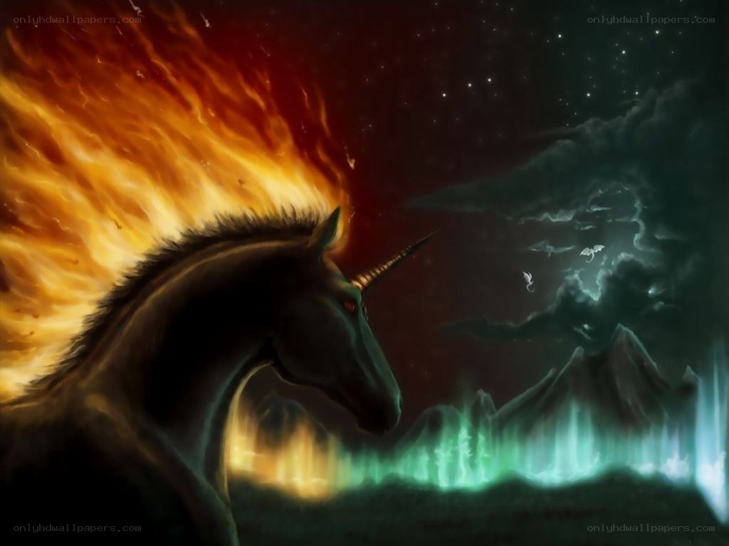 Unicorn with fiery mane