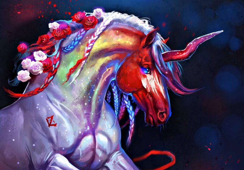 Unicorn with Flowers — Red
