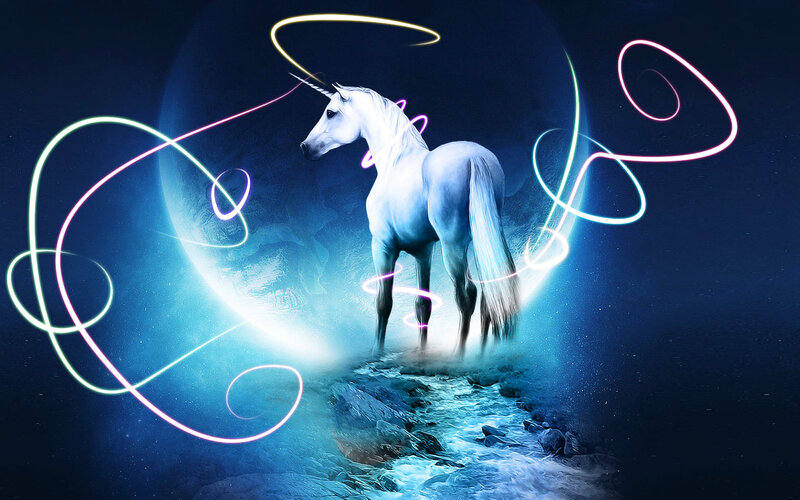Unicorn with glowing lines