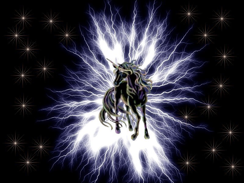 Unicorn with lightning bolts