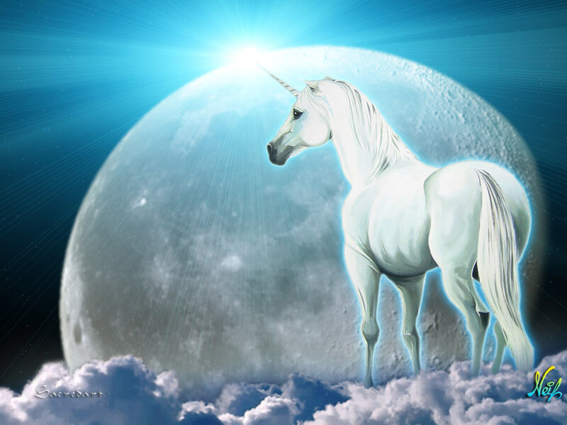 Unicorn with moon backdrop