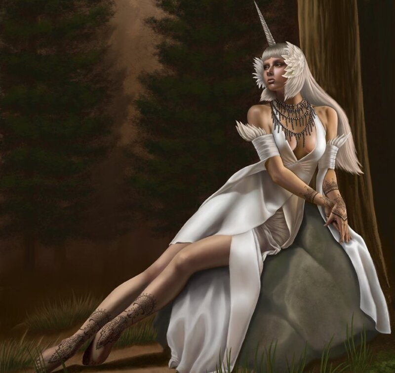 Unicorn Woman in Forest