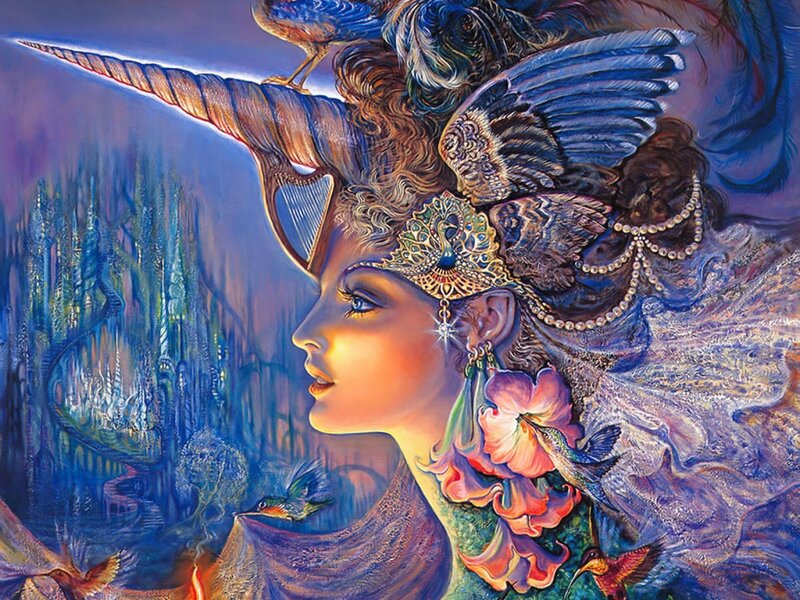 Unicorn woman with birds