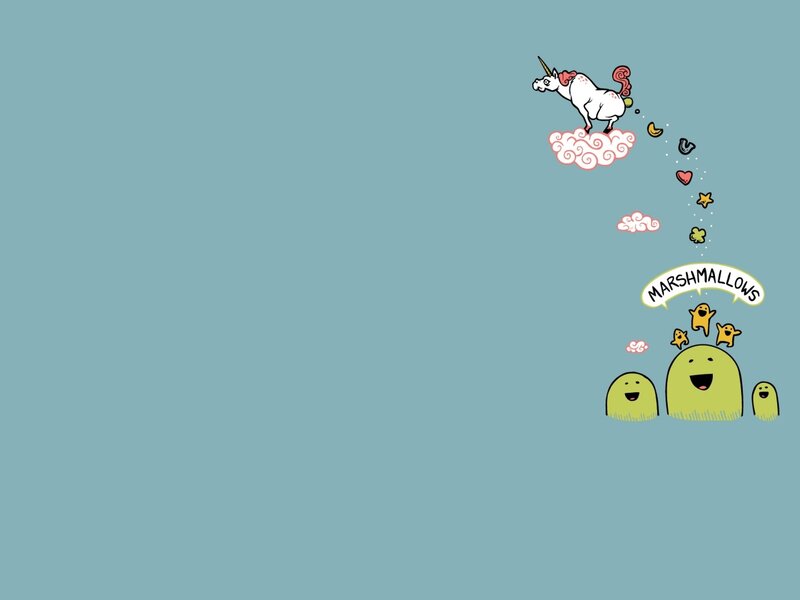 Unicorns and Marshmallows — Blue, Whimsical, Illustration, Clouds