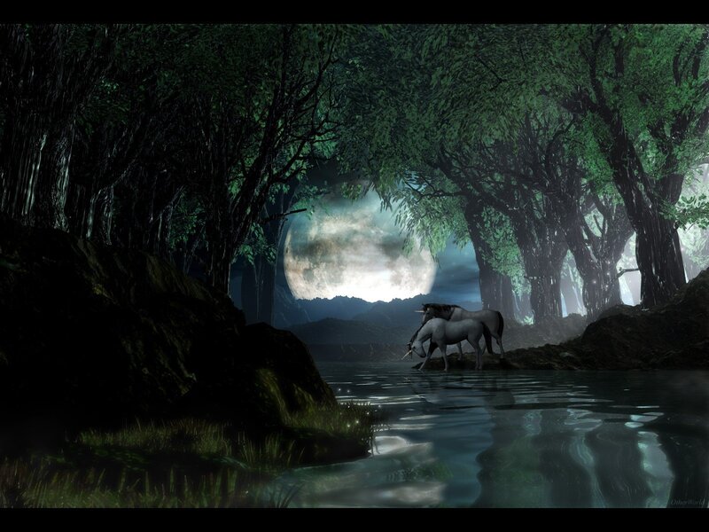 Unicorns Drinking Water — Green