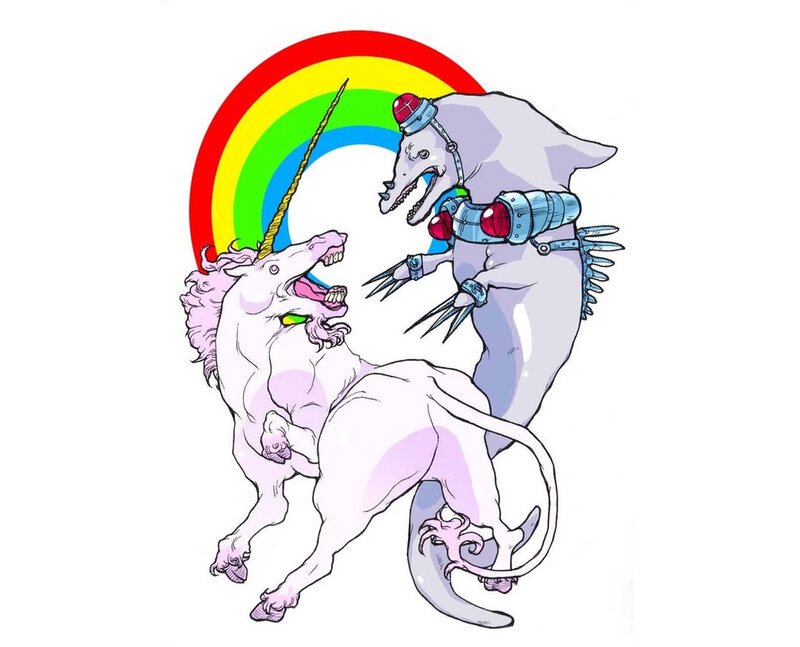 Unicorns Fighting — White