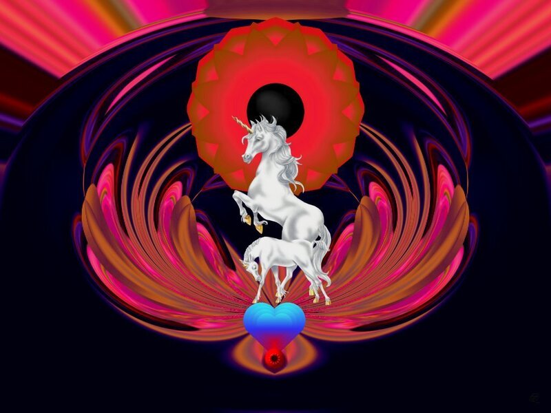 Unicorns in a colorful vortex