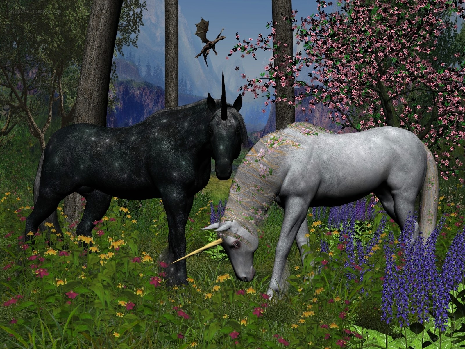 Unicorns in a flower field