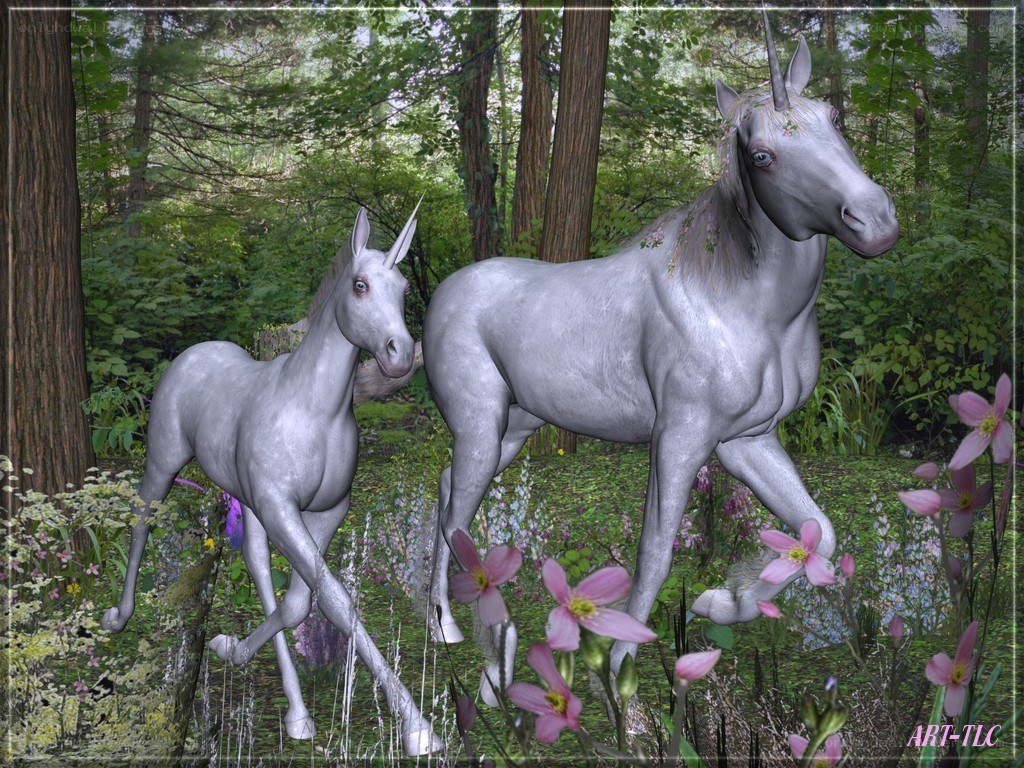 Unicorns in a forest