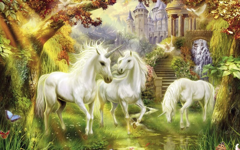 Unicorns in a magical forest
