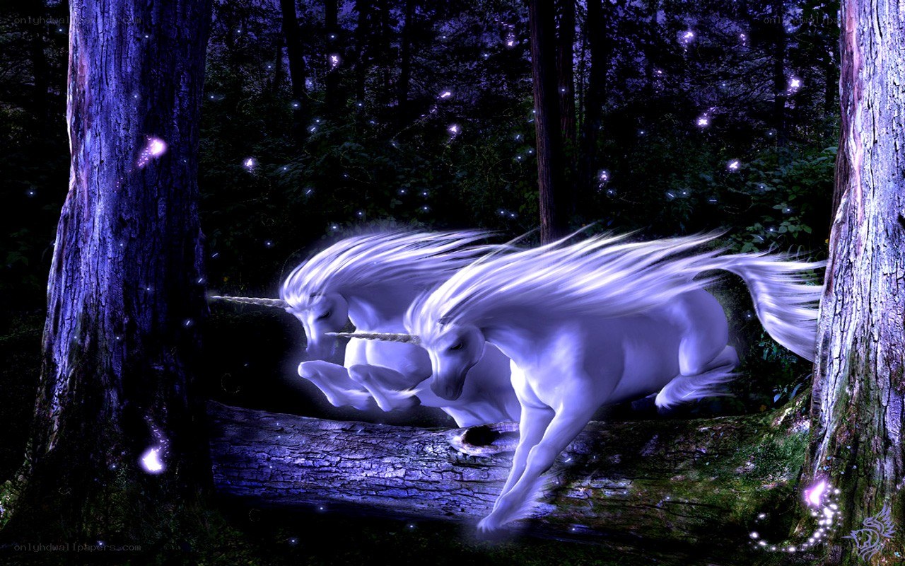 Unicorns in a magical forest