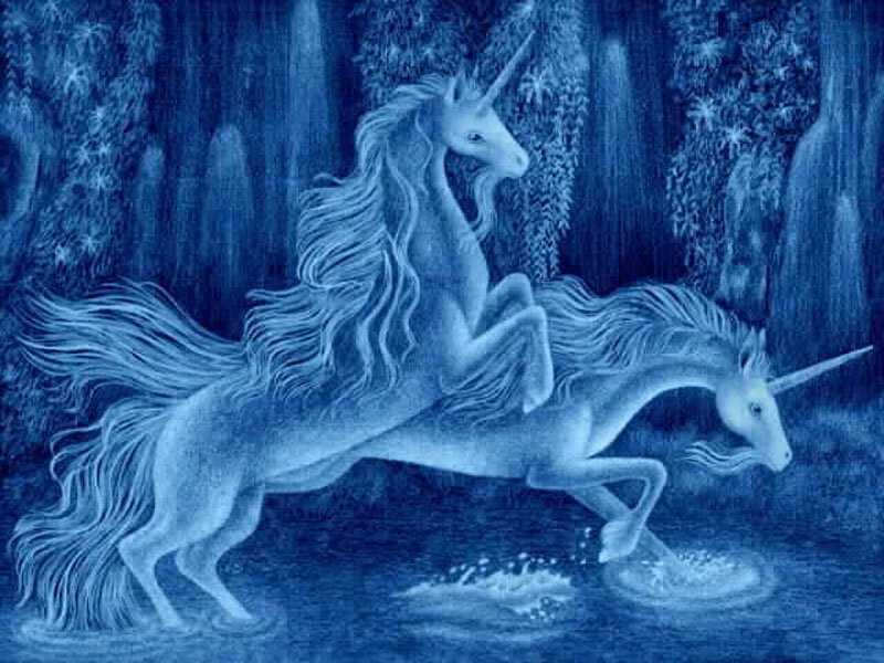 Unicorns in a mystical forest