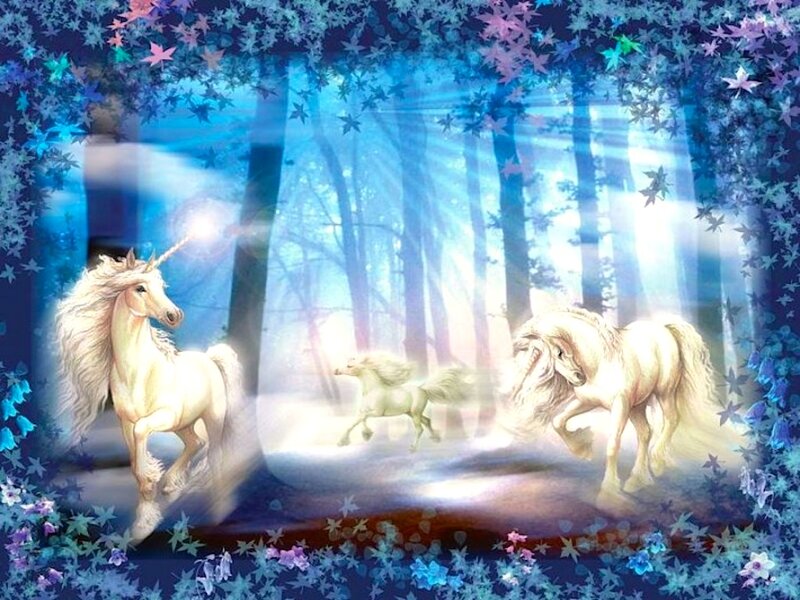Unicorns in Forest — Blue