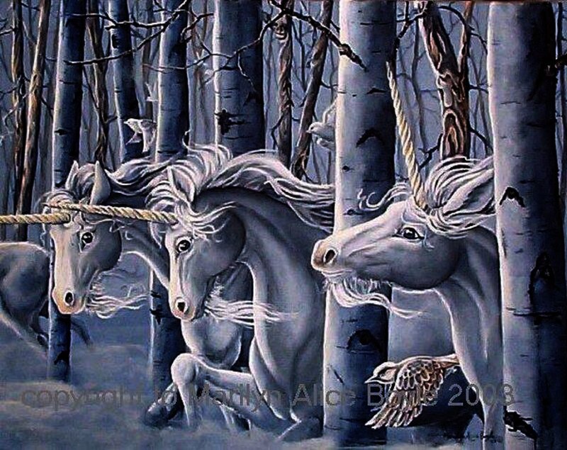 Unicorns in Forest — Gray