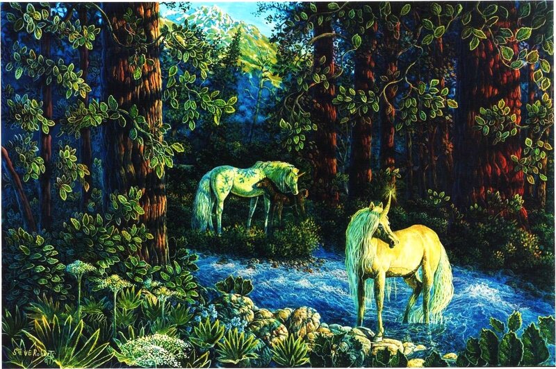 Unicorns in Forest — Green, Serene, Afternoon