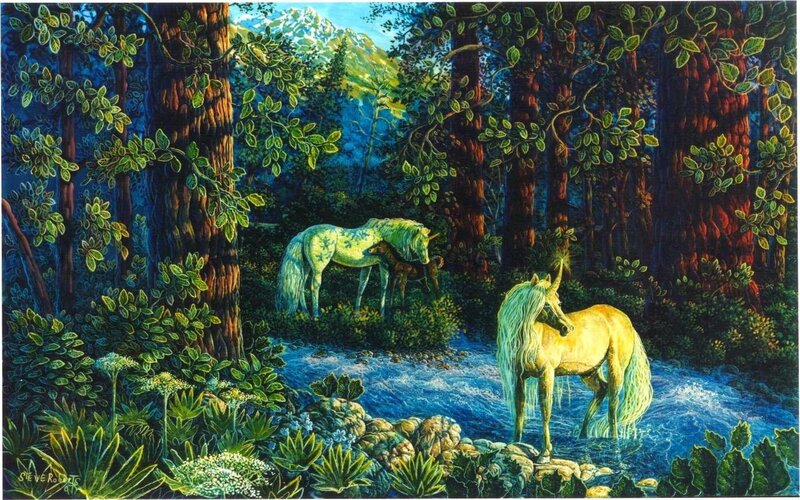 Unicorns in Forest — Green, Serene