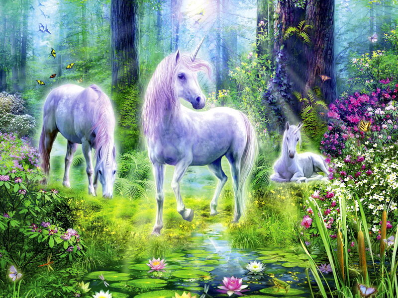 Unicorns in Forest — Green