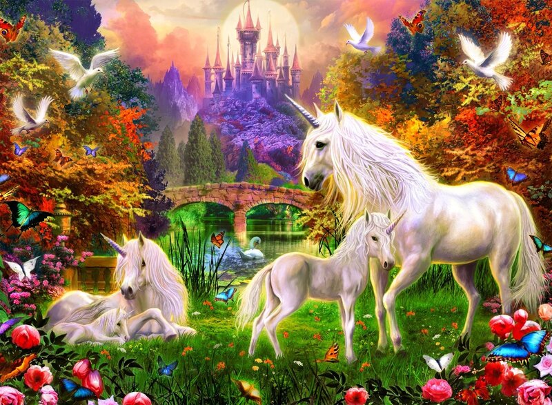 Unicorns in Garden — Green, Fantastical