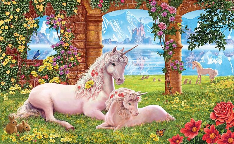 Unicorns in Garden — Green, Serene