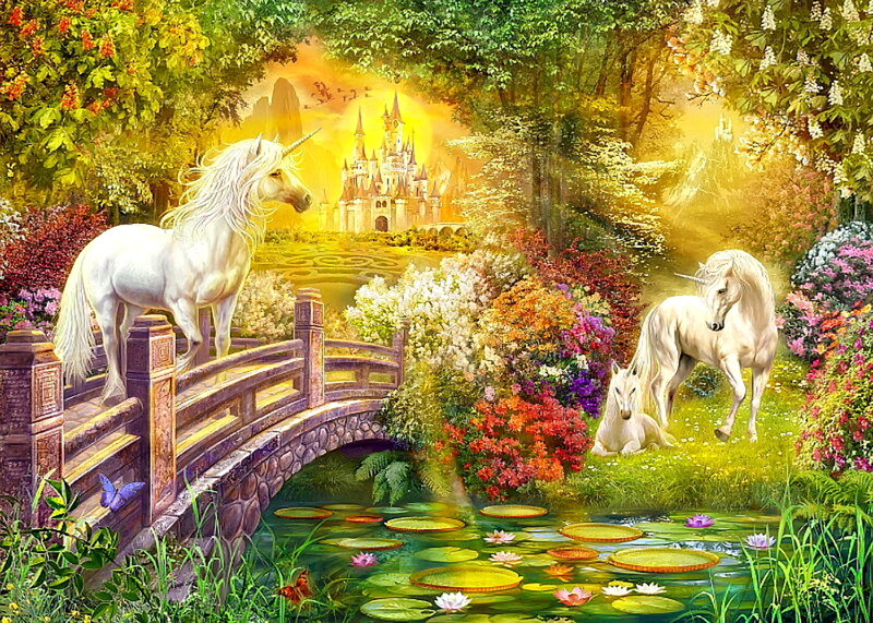 Unicorns in Garden — Green