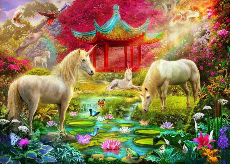 Unicorns in Garden — Pink